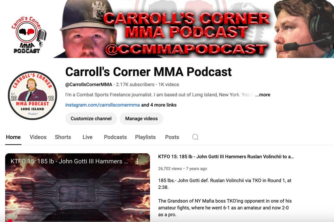 Subscribe Today To Carroll's Corner MMA Podcast YouTube Channel!